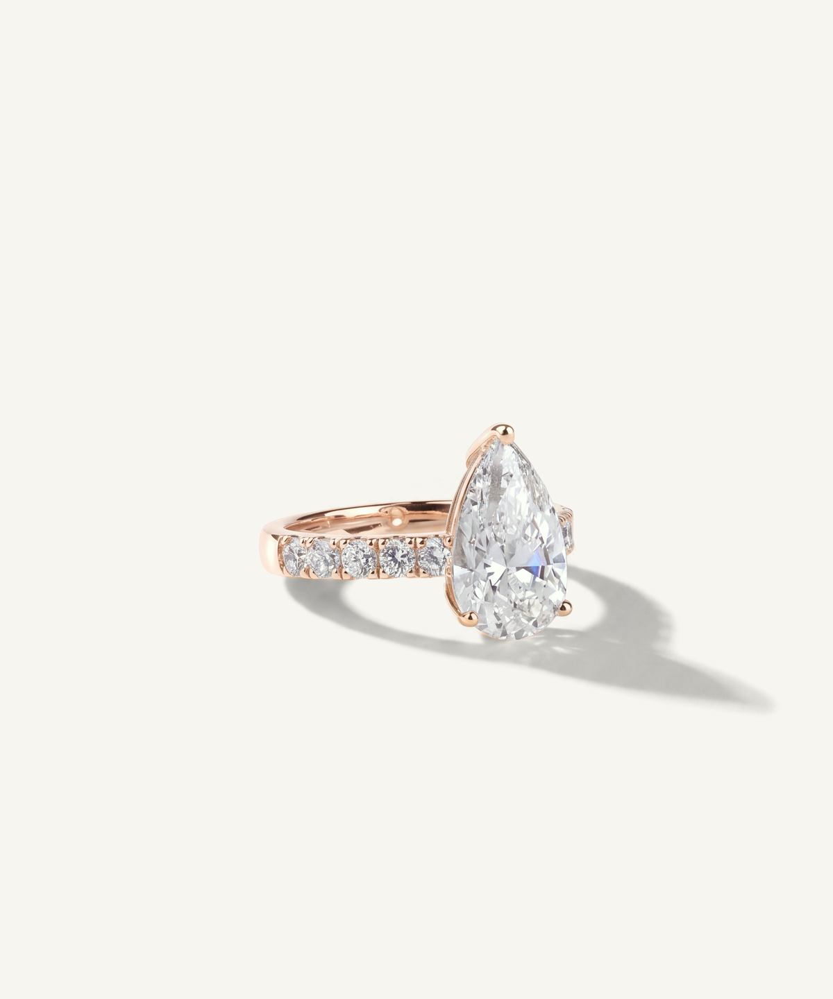 Rose Gold | Pear Cut Lab Grown Diamond Pavé Engagement Ring, side view