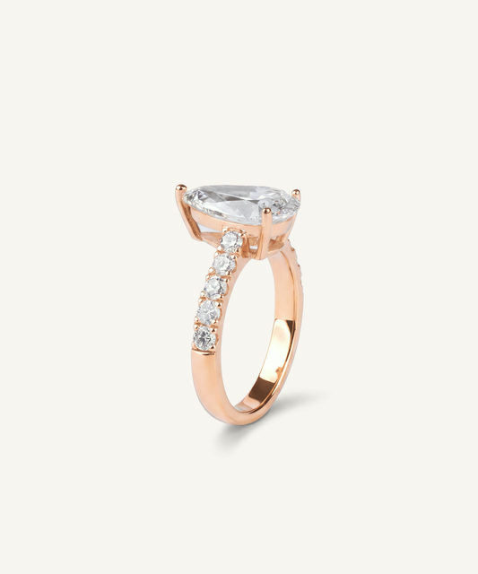 Rose Gold | Pear Cut Lab Grown Diamond Pavé Engagement Ring, standing view