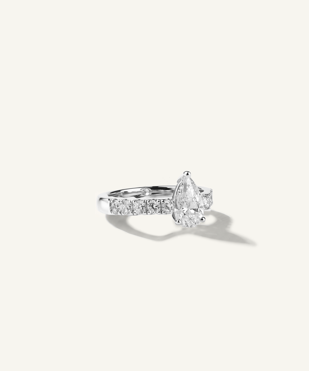 White Gold | Pear Cut Lab Grown Diamond Pavé Engagement Ring, side view, 1ct