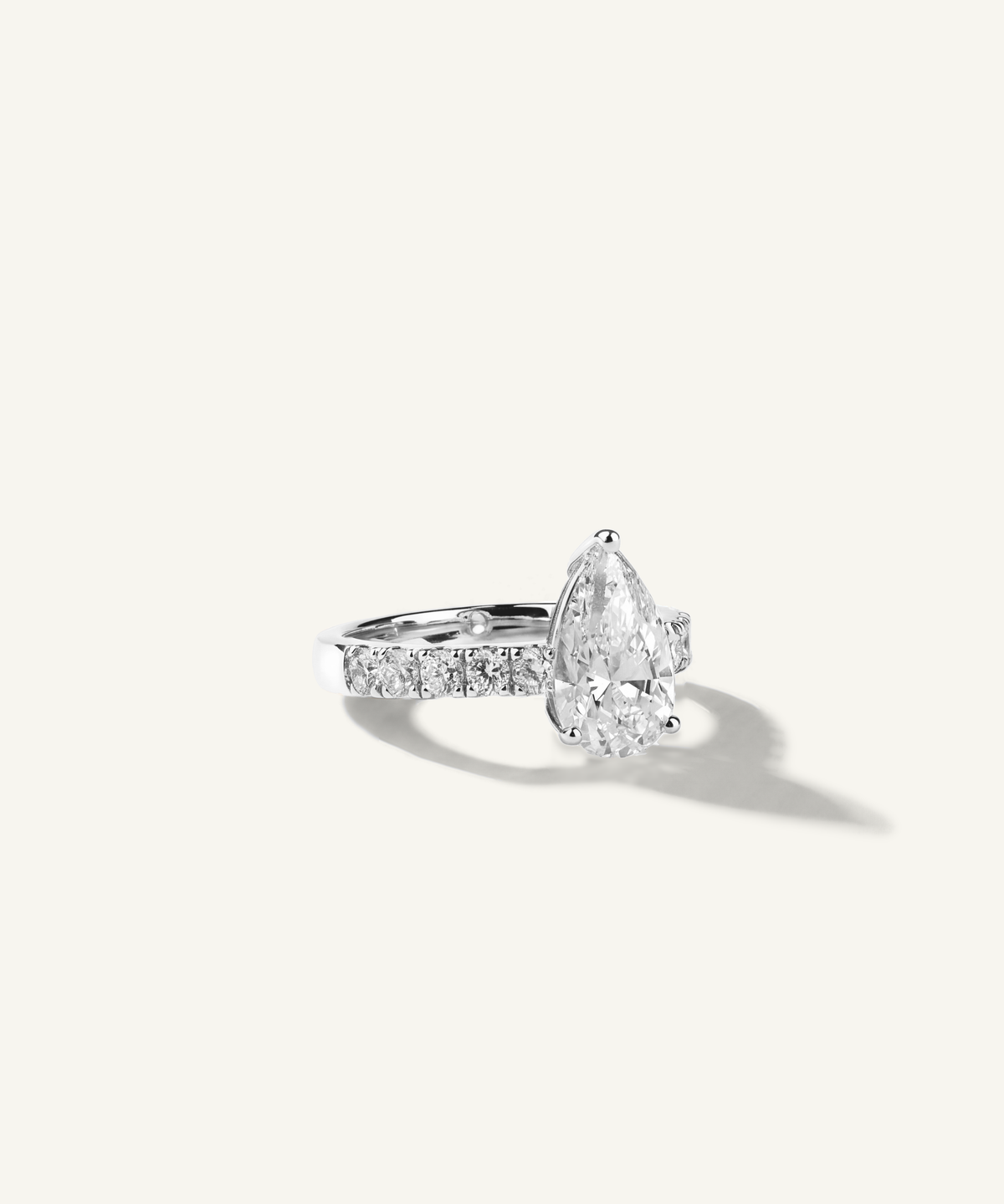 White Gold | Pear Cut Lab Grown Diamond Pavé Engagement Ring, side view, 2ct