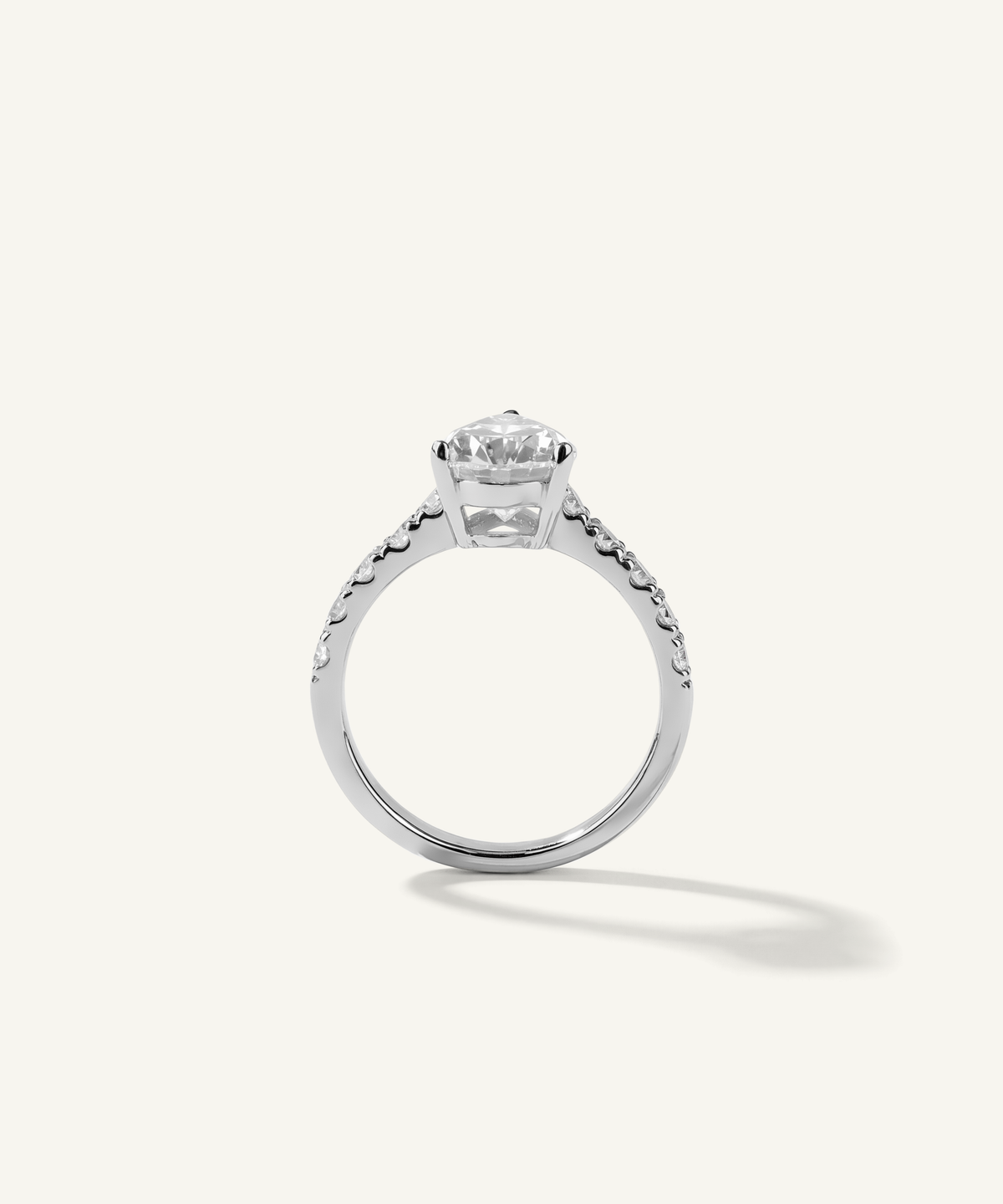 White Gold | Pear Cut Lab Grown Diamond Pavé Engagement Ring, end view