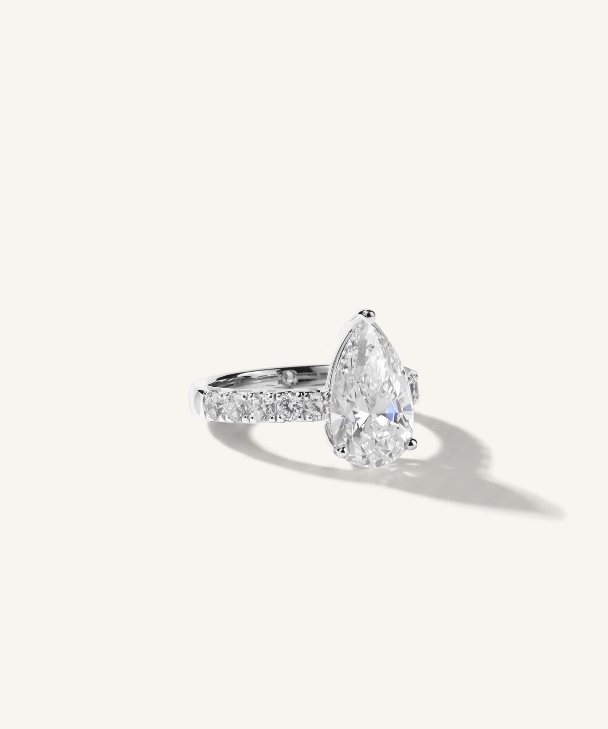 White Gold | Pear Cut Lab Grown Diamond Pavé Engagement Ring, side view