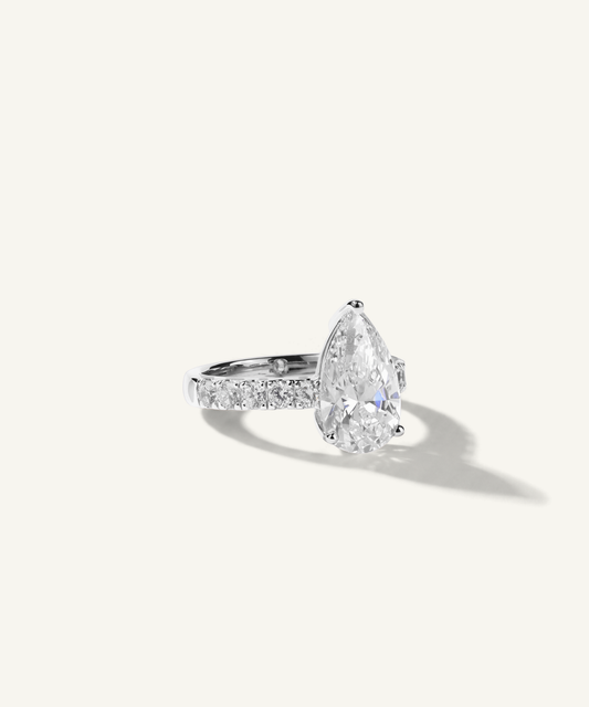 White Gold | Pear Cut Lab Grown Diamond Pavé Engagement Ring, side view