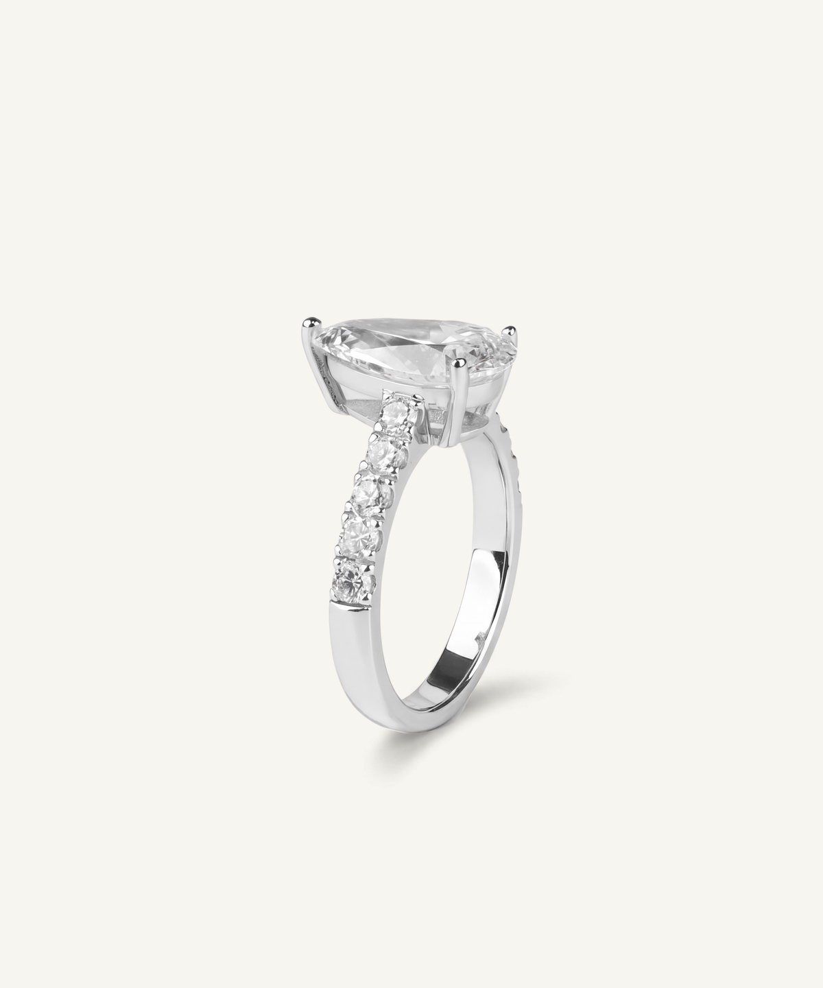 White Gold | Pear Cut Lab Grown Diamond Pavé Engagement Ring, standing view