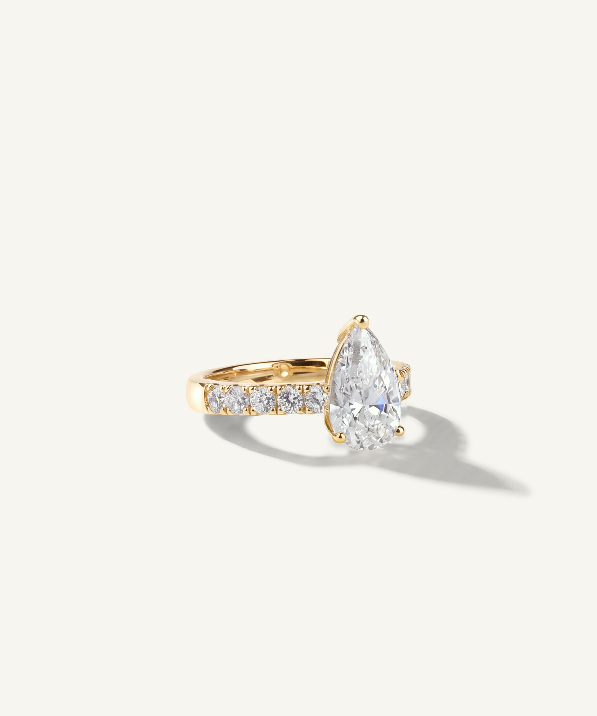 Yellow Gold | Pear Cut Lab Grown Diamond Pavé Engagement Ring, side view, 2ct