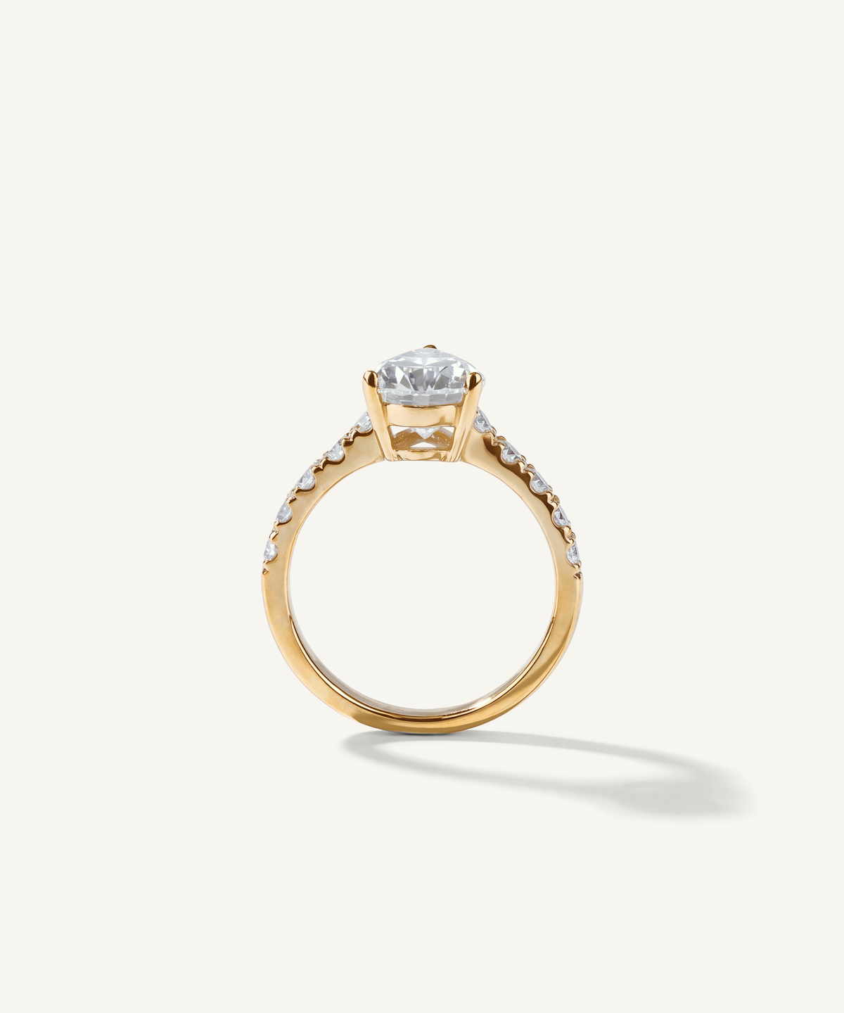 Yellow Gold | Pear Cut Lab Grown Diamond Pavé Engagement Ring, end view