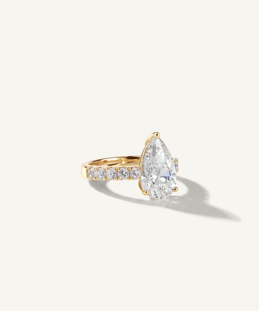 Yellow Gold | Pear Cut Lab Grown Diamond Pavé Engagement Ring, side view
