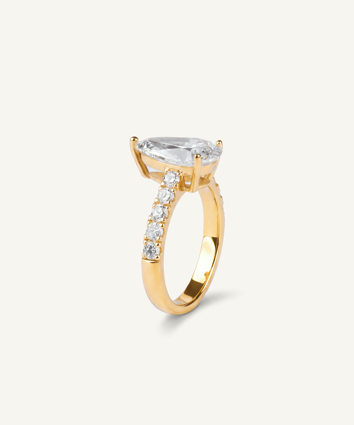 Yellow Gold | Pear Cut Lab Grown Diamond Pavé Engagement Ring, standing view