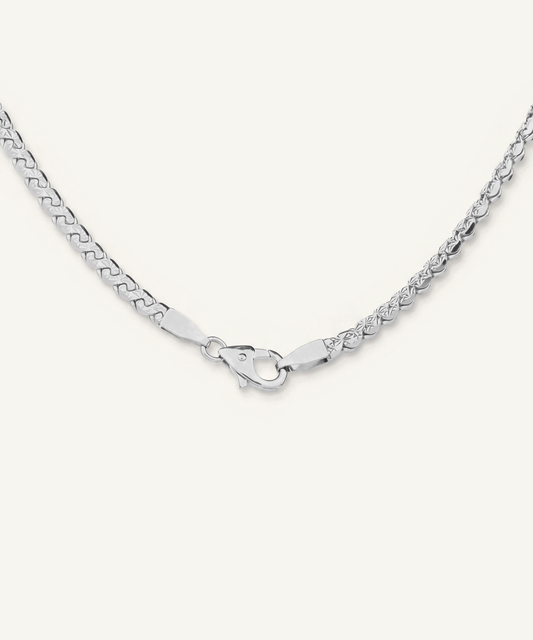 White Gold | Diamond-Cut Reversible Serpentine Chain Necklace, view 3 | clasp