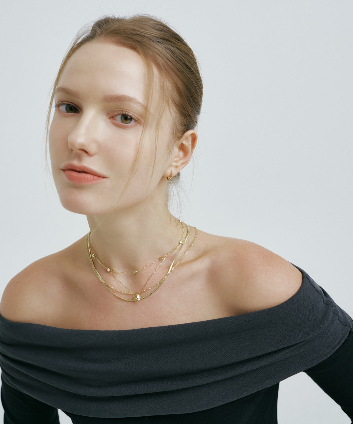 Yellow Gold | Rondelle Necklace, worn, front, upper body