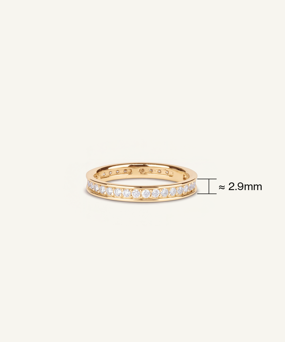 Shared Prong Channel Set Eternity Band dimensions: 2.9mm wide