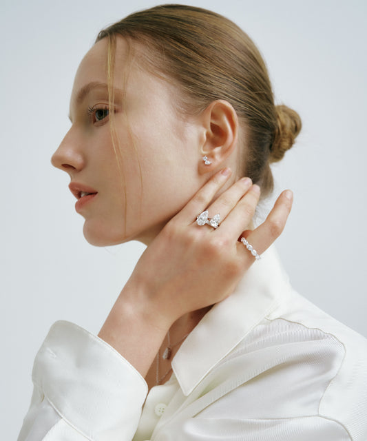 White Gold | Tangent Stud Earrings, worn, profile