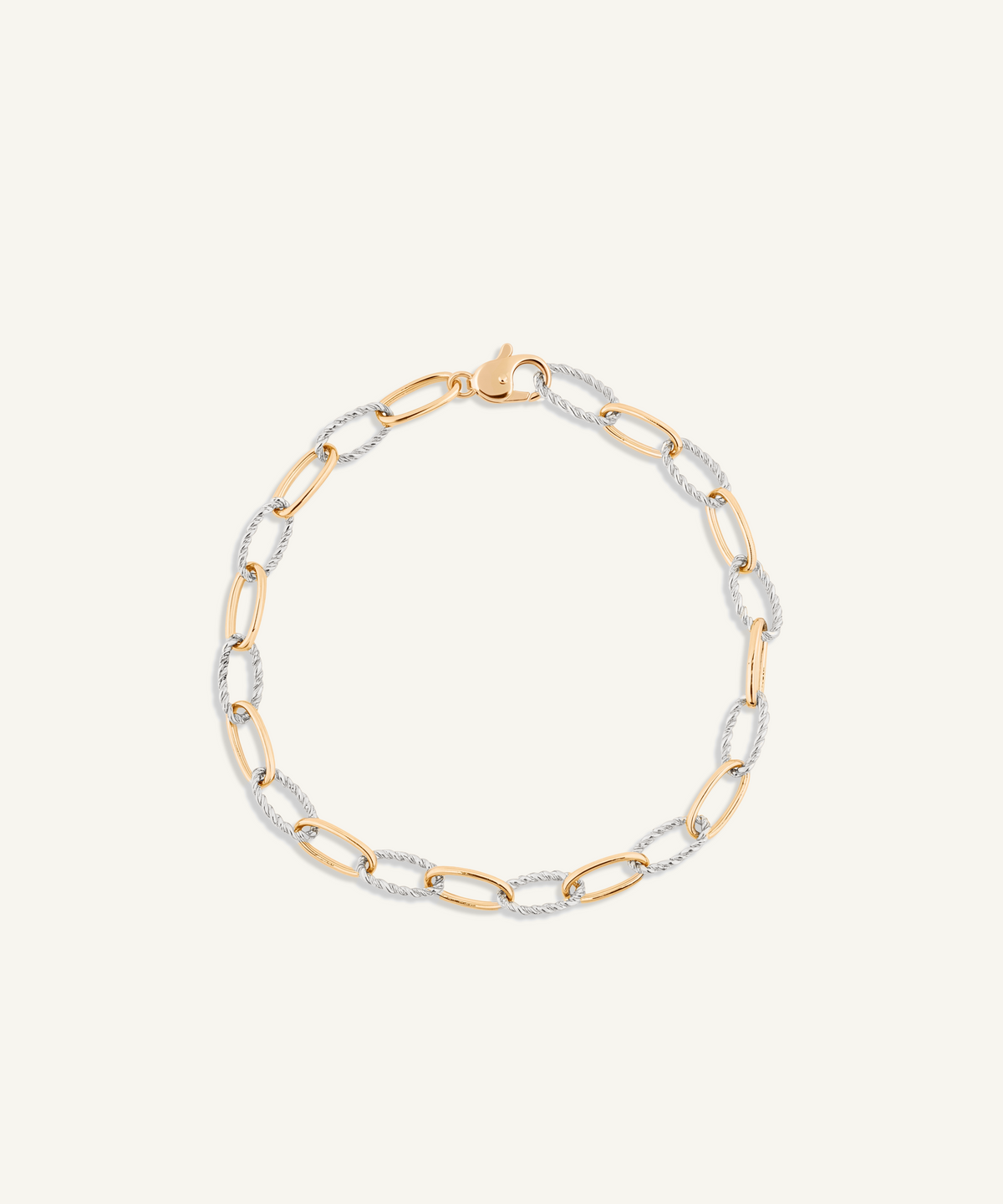 Yellow Gold & White Gold | Two-Tone Twist Chain Bracelet | Two-tone twist chain bracelet, yellow gold with white gold twisted links, on a white background