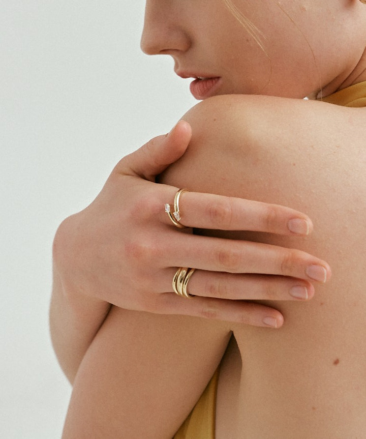 Yellow Gold | Wavy Triple Band Ring, worn